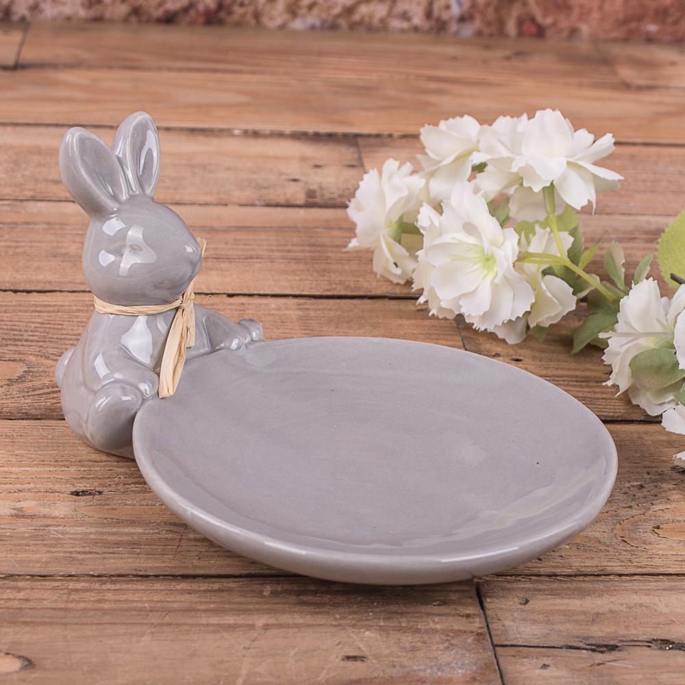 Подставка керамическая под кулич с зайкой Серый (1756-2)