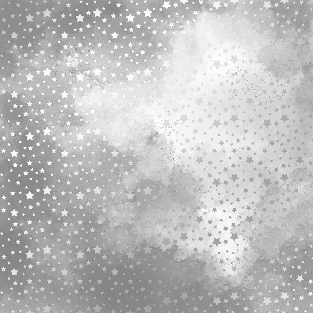 Лист бумаги односторонний Silver stars с серебряным тиснением 30,5х30,5 см Grey/Watercolor