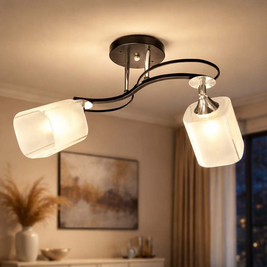 Люстра Valeso с поворотными механизмами под две лампы Е27 Черный/Хром (Ю 2438D/2 BK+CR)