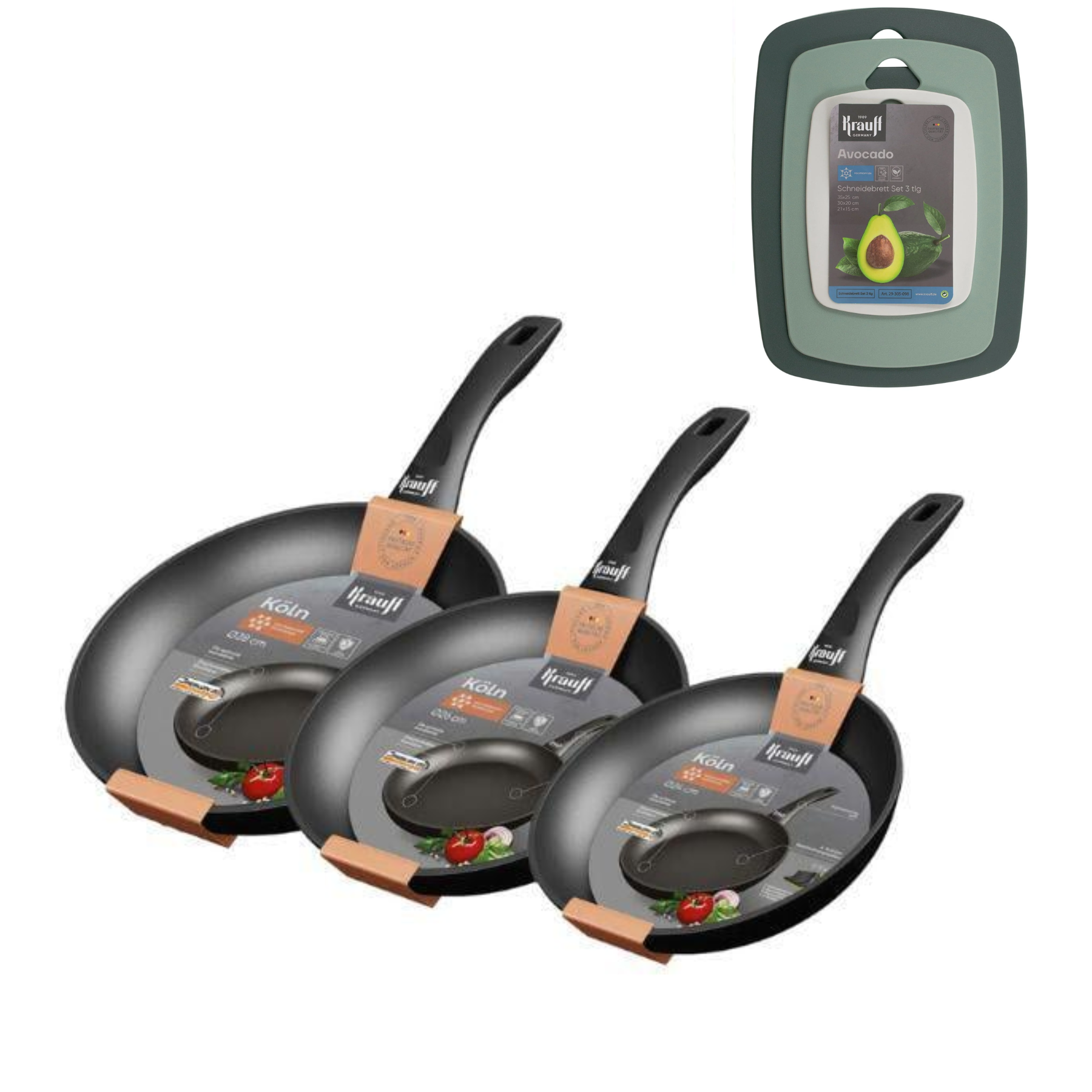 Набор сковородок Krauff Koln 24/26/28 см с набором кухонных досок (55-333-449)
