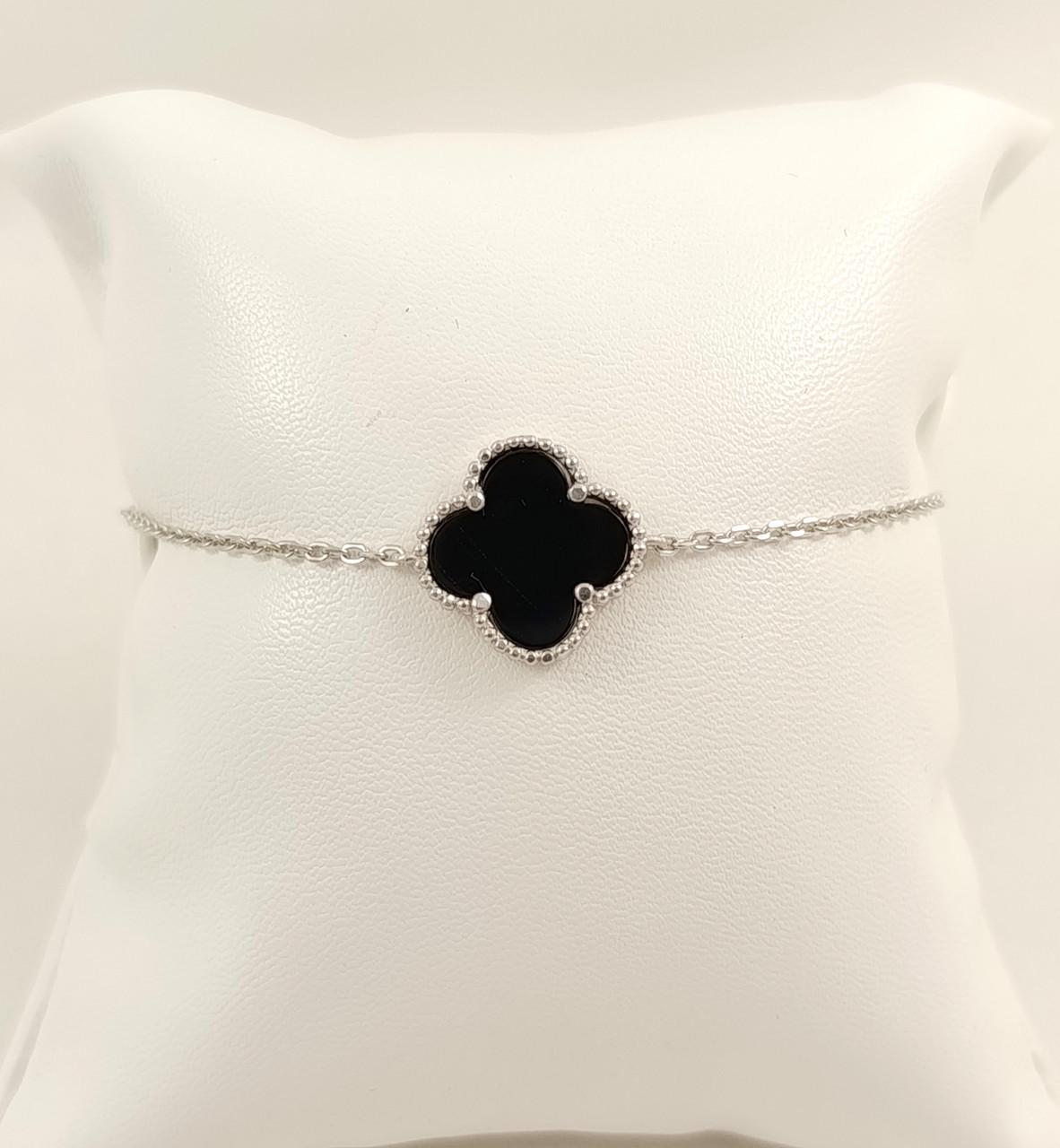 Браслет серебряный Клевер с ониксом (82811460034)