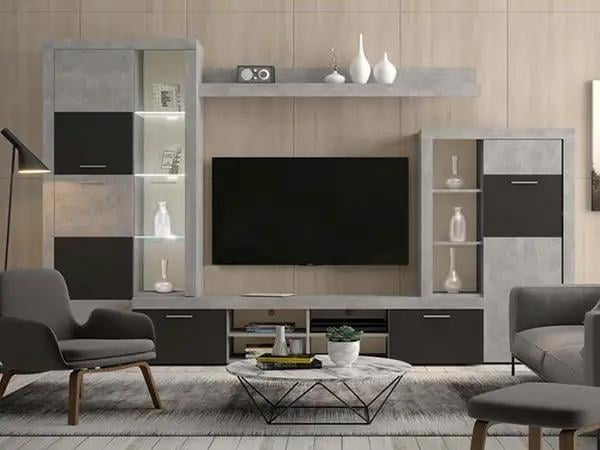 Стенка модульная для гостиной Гербор Альпин 4 элемента Бетон ательер/Антрацит (GRB-1893)