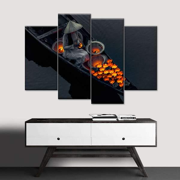 Модульная картина KIL Art Девушка в лодке из четырех частей 129x90 см (M4_L_168)