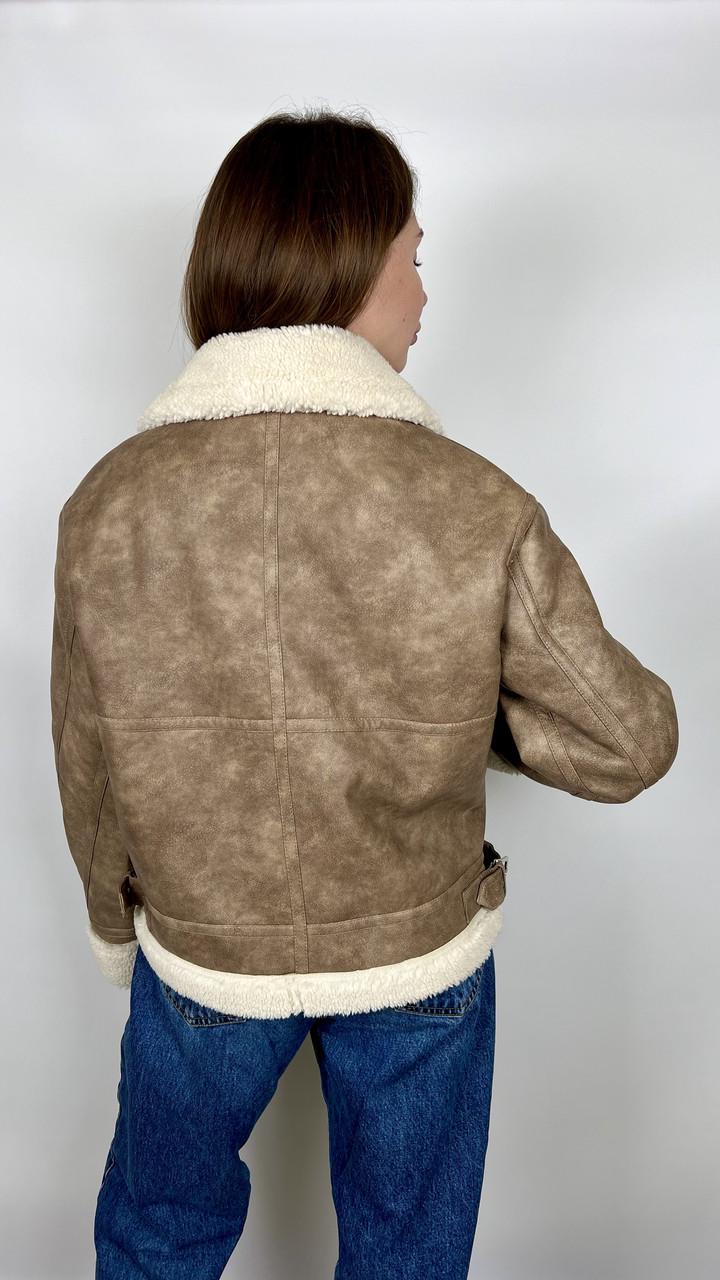 Дубленка женская Бренд #2404-02 M Бежевый (23918473) - фото 3