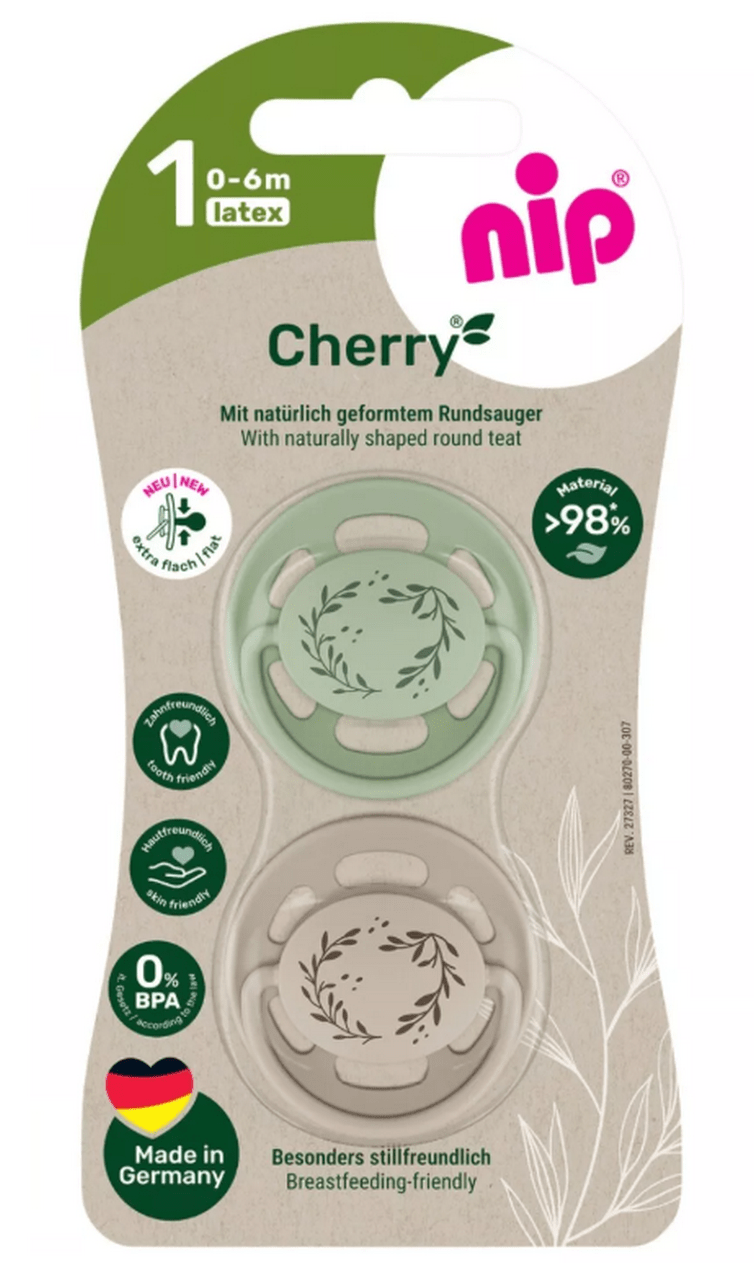 Пустушки Nip Вишенька Green від 0 до 6 міс Зелено-бежевий (143710)