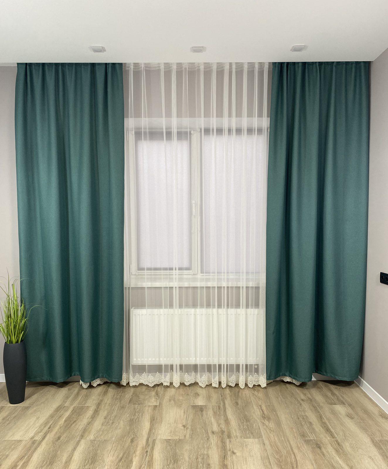 Штори Блекаут рогожка з пришитою тесьмою 2 шт. 150х270 см Бірюзовий