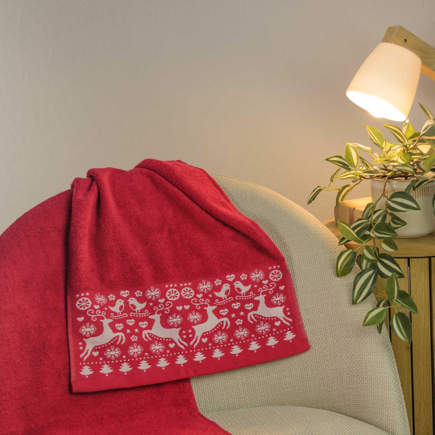 Рушник махровий GM Textile Merry Christmas Олені 40х70 см Червоний (500-70-mk-o-red) - фото 2