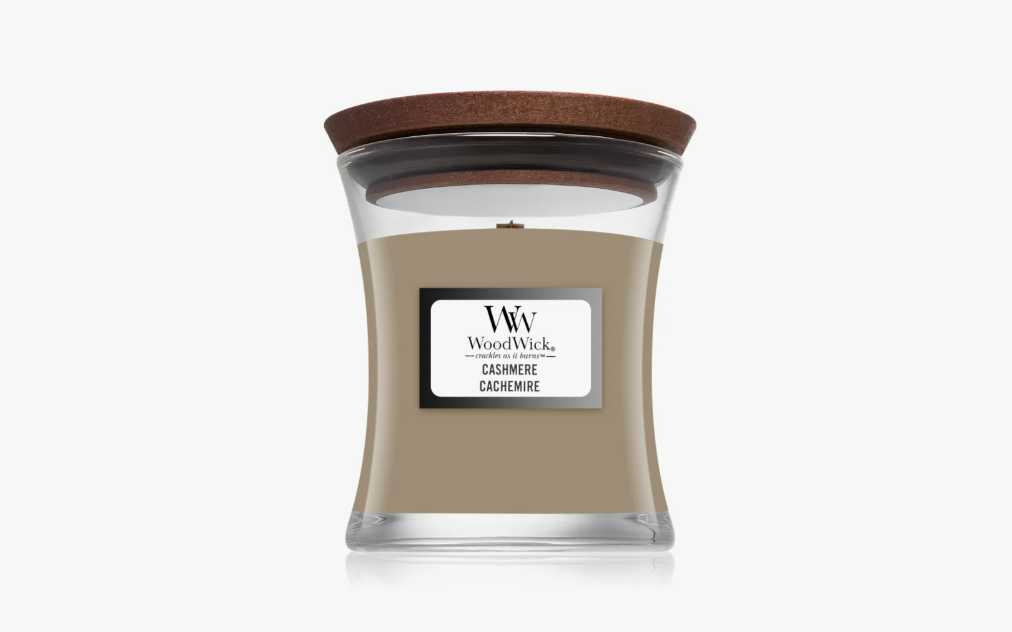 Свічка парфумована ароматична Woodwick Cashmere з дерев'яним гнотом 85 г