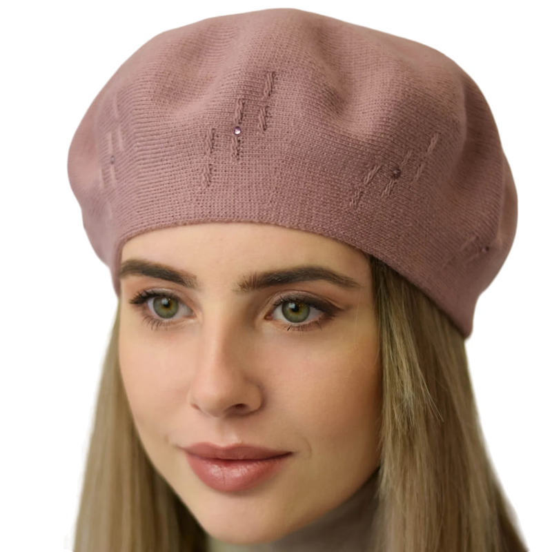 Берет женский Lirus Бусинка осенний тонкой двойной вязки Пудровый