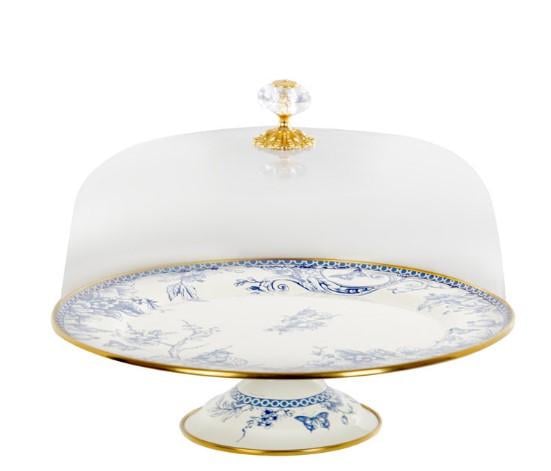 Тортовница эмалированная Elmani Bird с крышкой на ножке 30 см (2763414260)