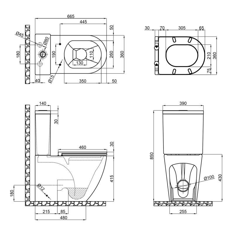 Унітаз підлоговий Qtap Robin Rimless з сидінням Slim Duroplast/Soft-close/Quick relase бачок 3/7,15 л 665x380x845 мм White (QT13222141ARW) - фото 2