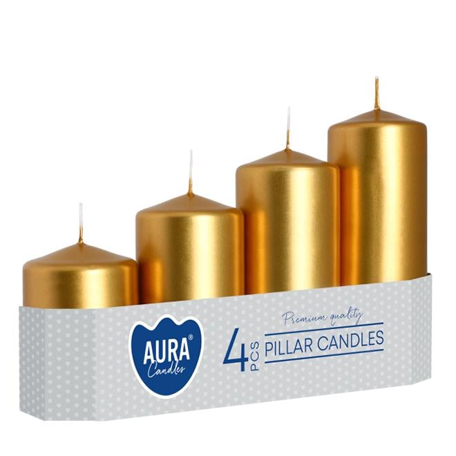 Комплект золотистых свечек Bispol Цилиндр 5х7,9,11,13 см. (4 шт.) 27381 Комплект золотистых свечек Bispol Цилиндр 5х7,9,11,13 см. (4 шт.) 27381