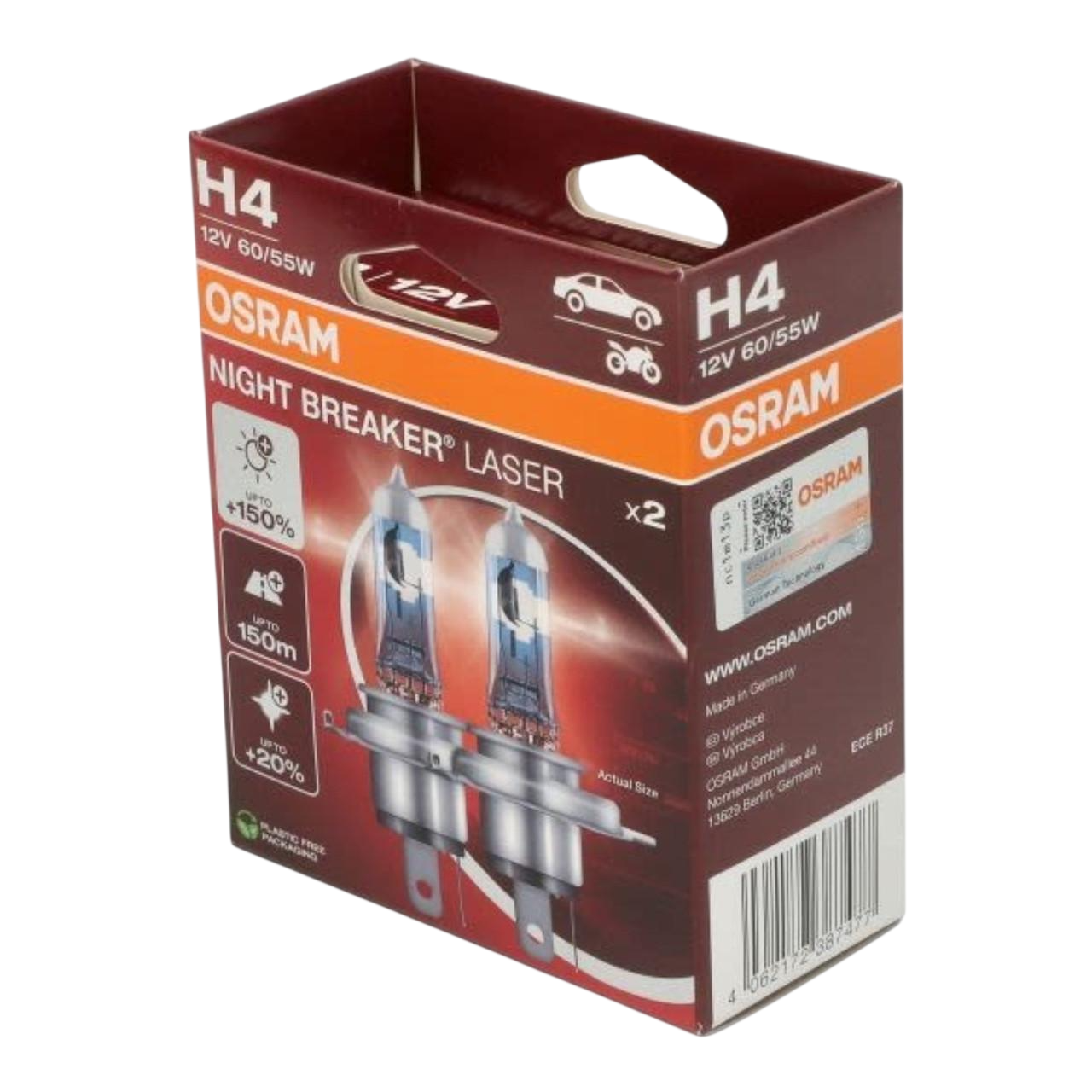 Лампочка H4 Osram Night Breaker 150% 12V 60/55W P43T к/т 2 шт. (64193NL-2HB)