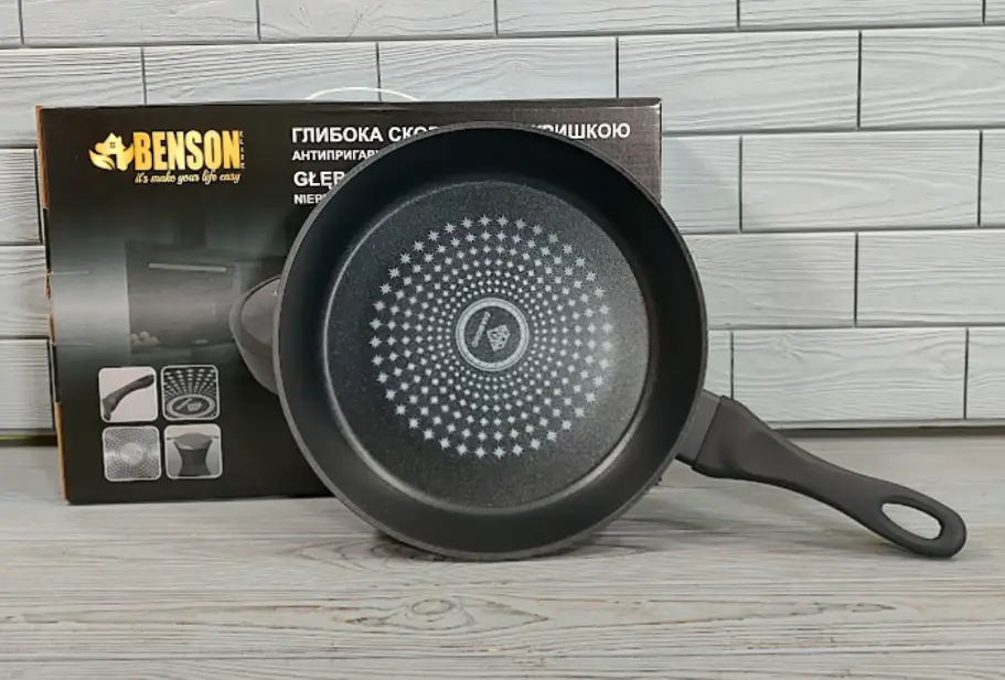 Сковорода глибока з кришкою Benson BN-449 26 см 3,1 л індукційне дно/алмазне антипригарне покриття (ML-05240) - фото 6 Сковорода глибока з кришкою Benson BN-449 26 см 3,1 л індукційне дно/алмазне антипригарне покриття (ML-05240) - фото 6
