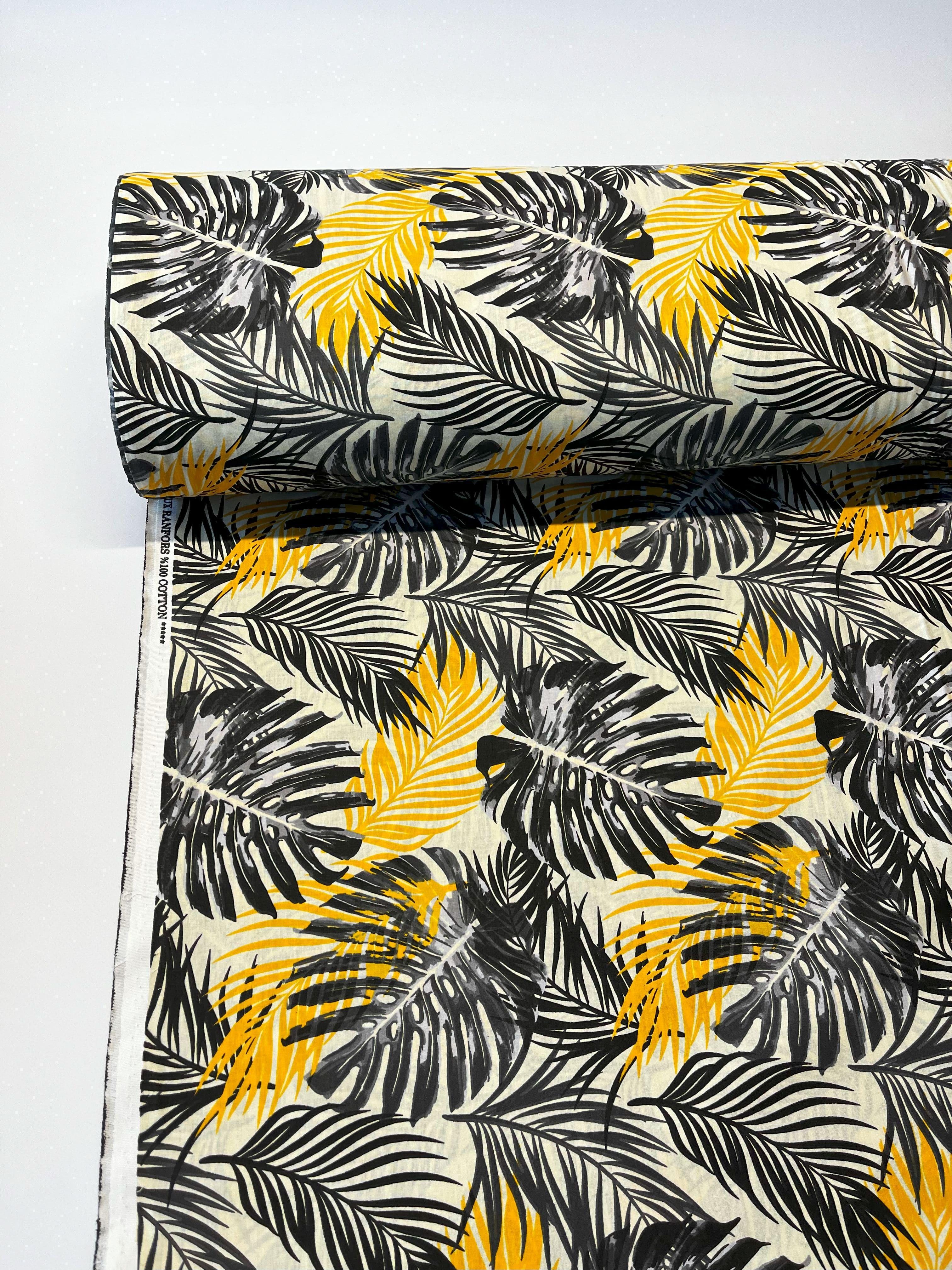 Ткань для постельного белья ранфорс листья 240 см Черно-желтый (32614580)
