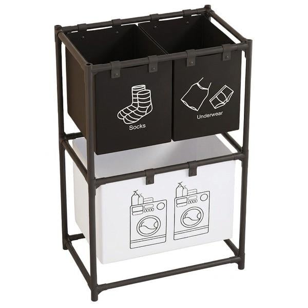 Корзина для белья двухъярусная RIAS YH6902-2 с 3 секциями 97x28x57 см White/Black (3_08396)