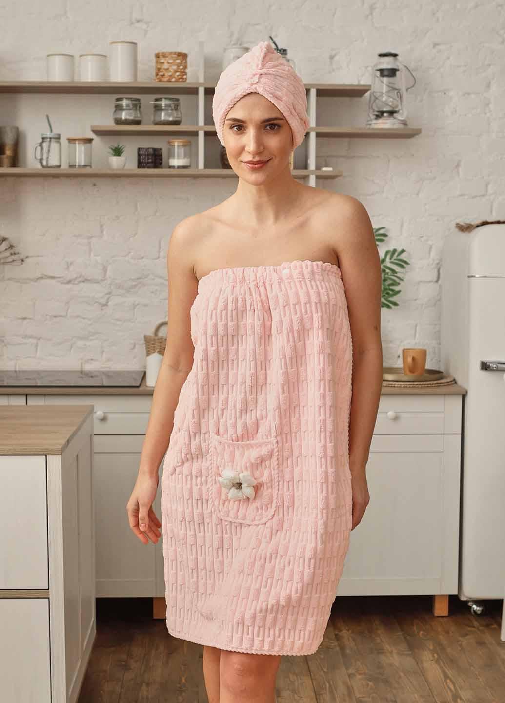 Набор женский полотенце-халат с шапочкой микрофибра 140х80 см