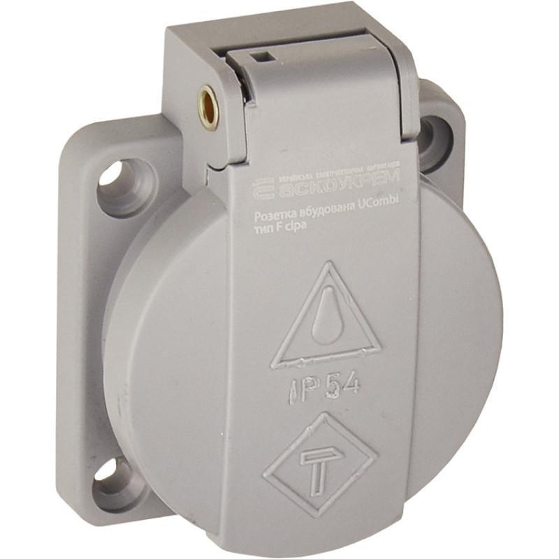 Розетка встроенная АСКО-УКРЕМ полиамид тип F серии UCombi 3P 2Р+ РЕ 16A IP 54 Серый (A0080010165)
