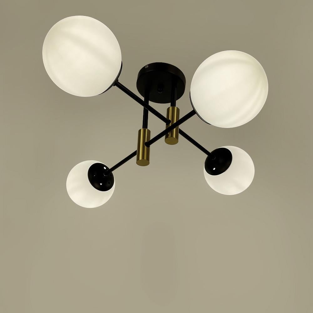 Люстра стельова на 4 білих плафони із латунною фурнітурою Чорний (51797/4 TBS+BK+WT) - фото 3