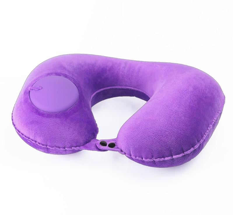 Надувна подушка для подорожей SUNROZ Inflatable Pillow з вбудованим насосом Фіолетовий (SUN6307)
