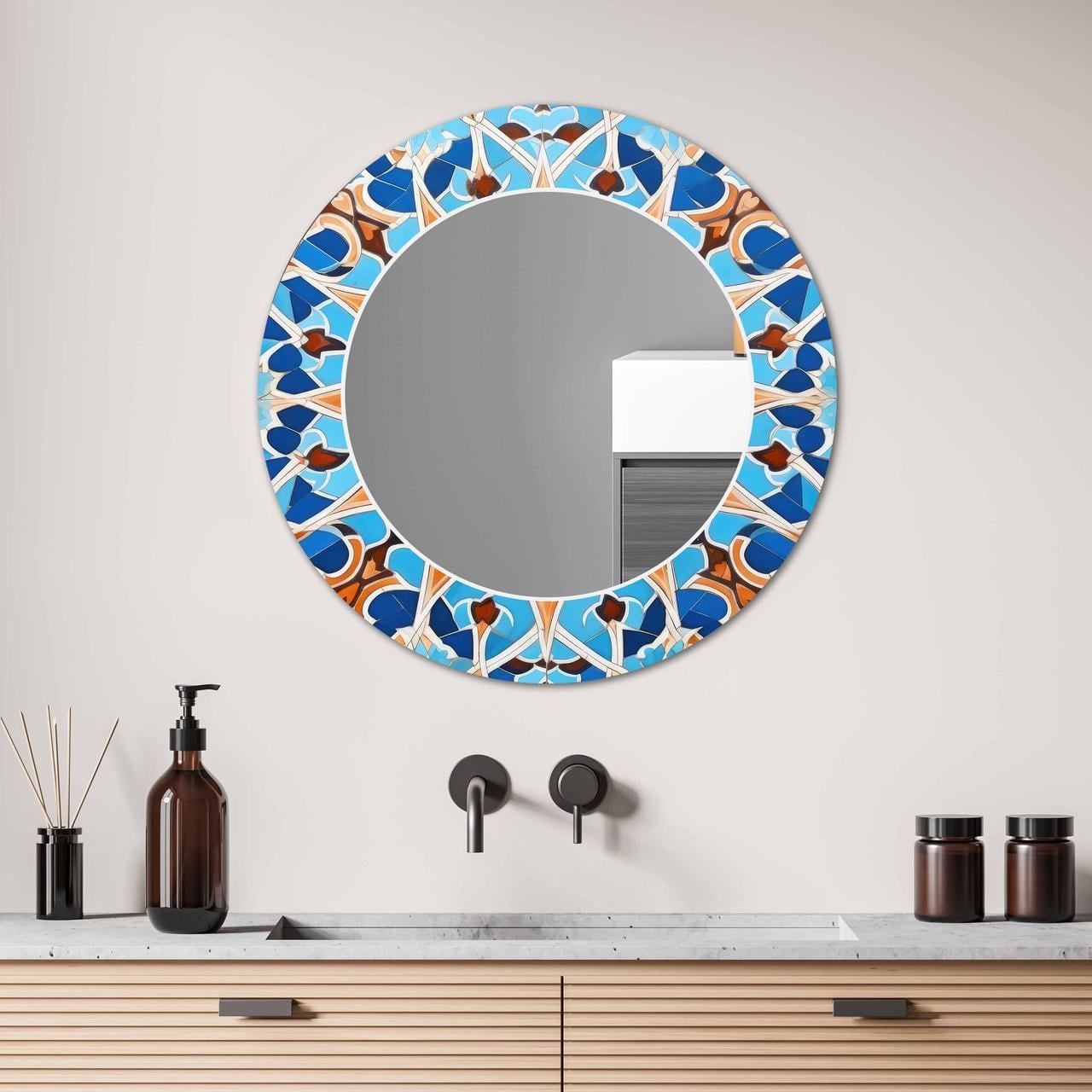 Дзеркало на стіну NovellaPrint з малюнком мозаїки кругле 70 см (2018.3)