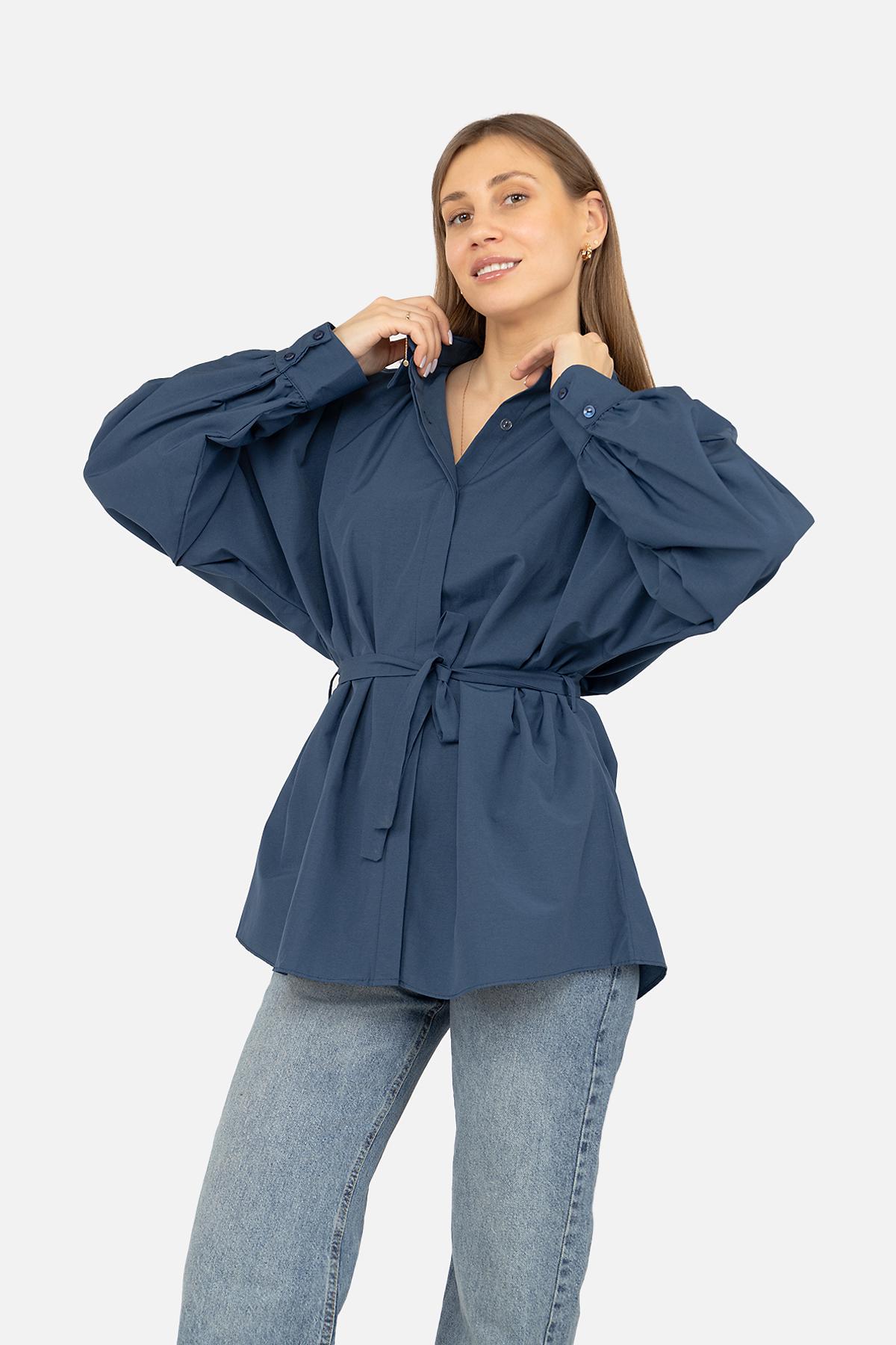 Рубашка приталенная ЦБ-00270228 женская р. 44 Индиго (SKT001045801) - фото 2