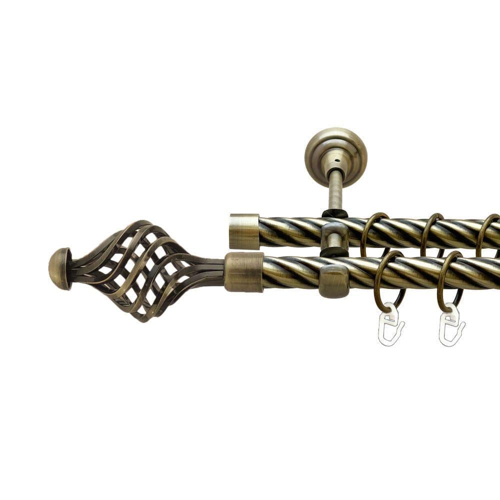 Карниз металевий Orvit Арезо дворядний відкритий/скручена труба/кільце металеве Антик 19/19 мм 300 см (00-00022164)