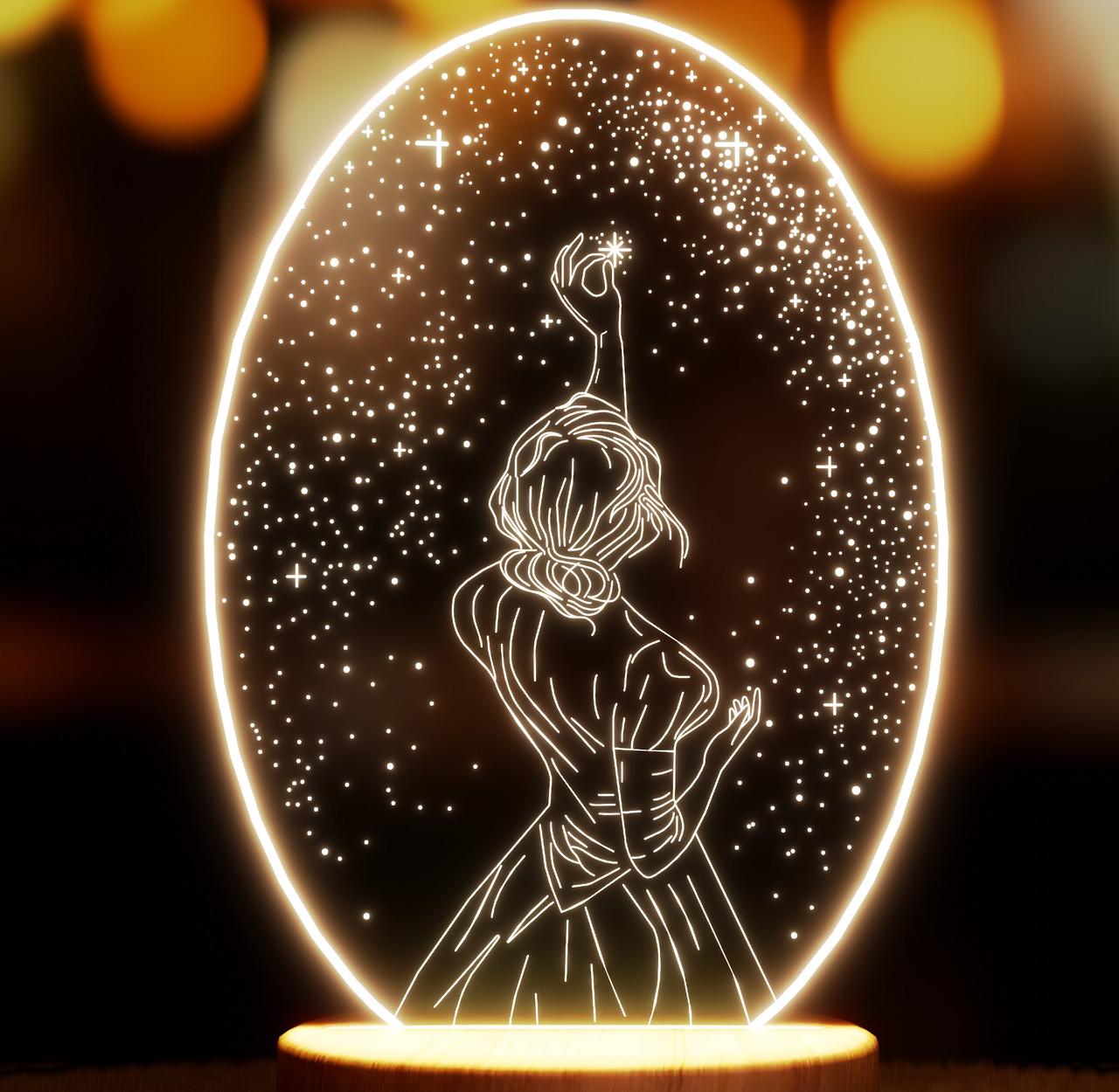 Нічник-світильник Lampic Дівчина дістає зірку USB дерево/акрил 15х24 см Жовтий (32377348)