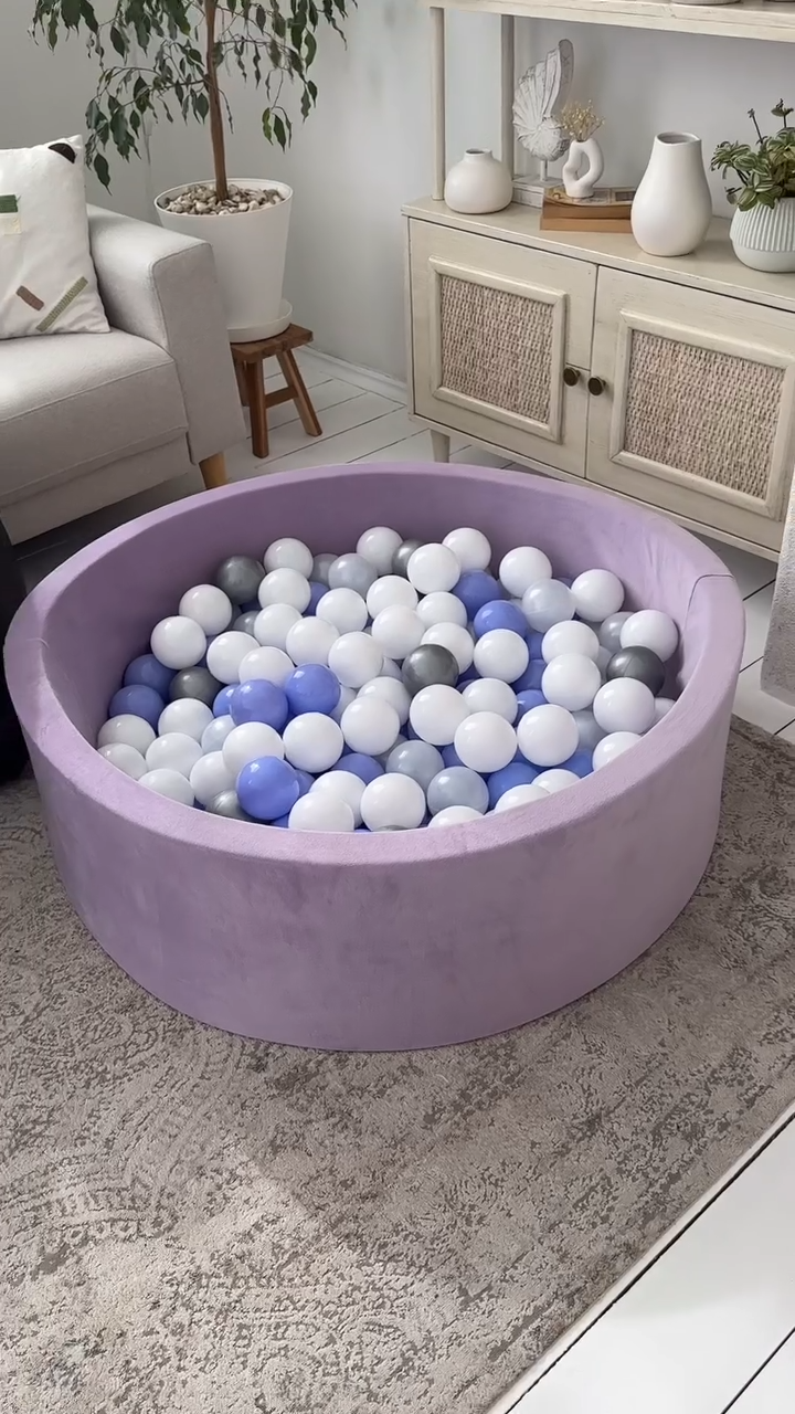 Бассейн сухой для детей 100х40 см Лиловый с шариками 200 шт. и корзина h50 см d40 см комплект - фото 4