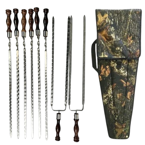 Набор шампуров Gorillas BBQ ручной работы 6 шт. и 2 шт. двойной шампур в чехле (BS76)