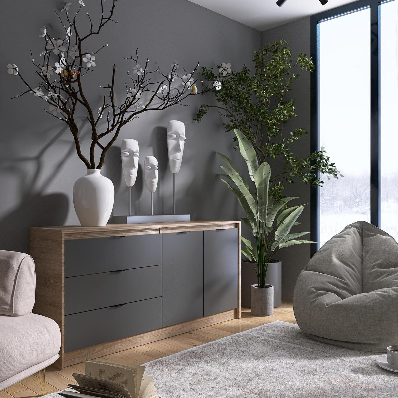 Комод Еверест Сіті-150 150.2х38х74.6 см Дуб сонома/Графітовий (EVR-20714.01)