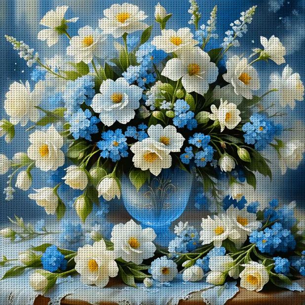 Набор для вышивки крестом JOZYSH Светящаяся синяя ваза с цветами 11 СТ канва Аида с нанесенным рисунком 36х36 см (2977194488)