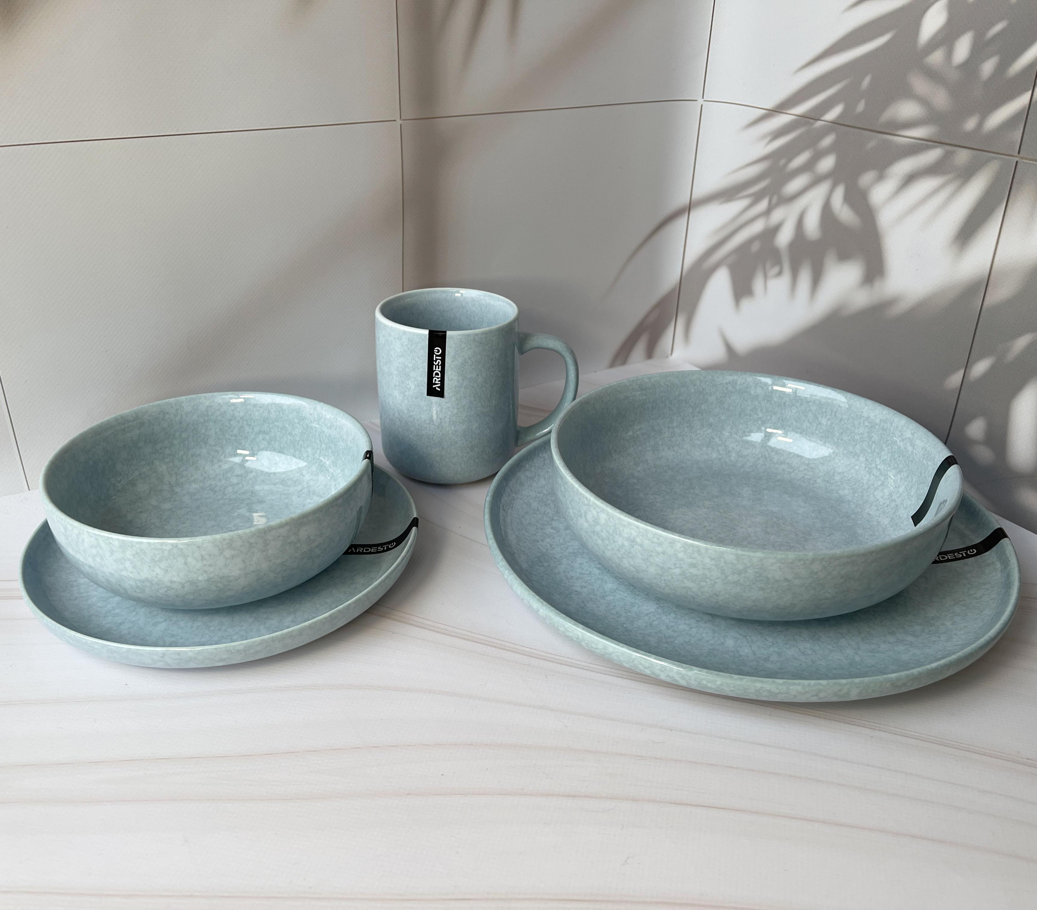 Столивий сервіз посуду Ardesto Loreto 5 предметів на 1 персону порцеляна Сіро-блакитний мармуровий - фото 5 Столивий сервіз посуду Ardesto Loreto 5 предметів на 1 персону порцеляна Сіро-блакитний мармуровий - фото 5