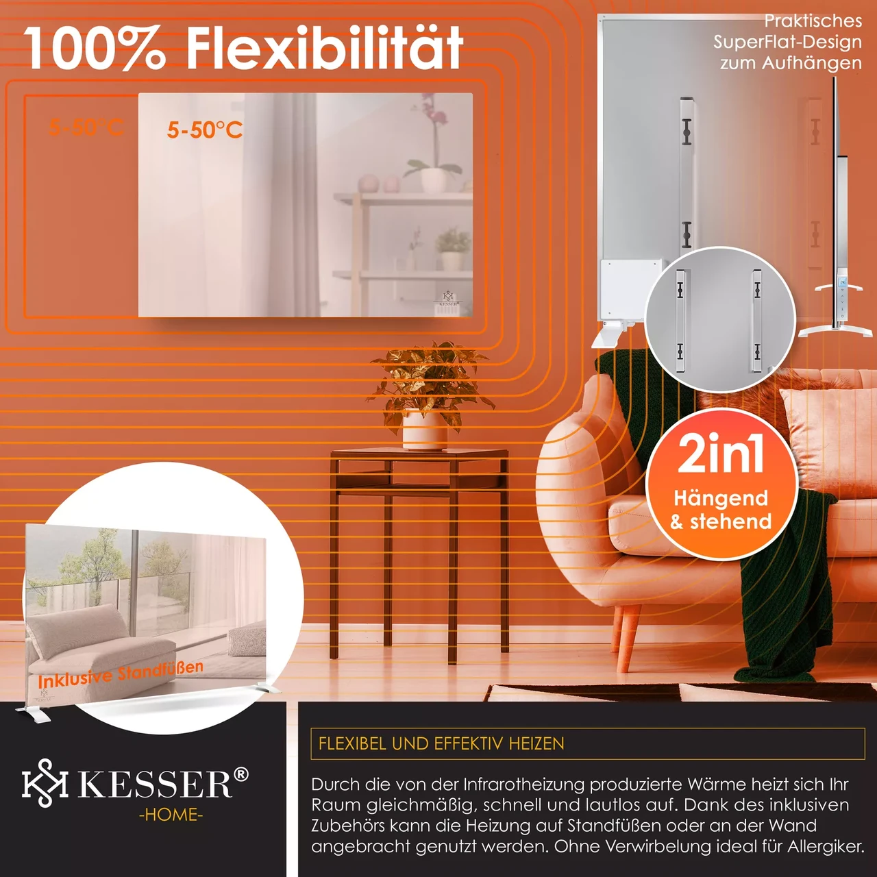 Инфракрасный обогреватель KESSER 50°C 500 Вт (225852449725-500) - фото 7