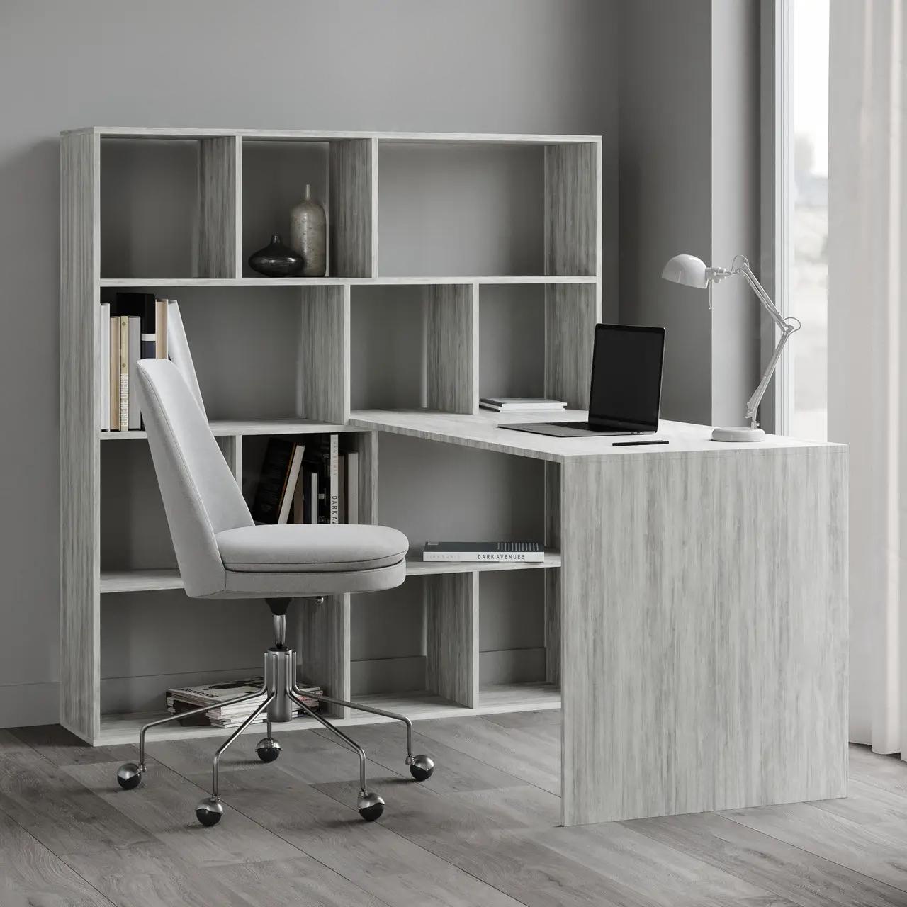 Письмовий стіл зі стелажем Id0083 ДСП 1450x664x743 мм Бетон - фото 1