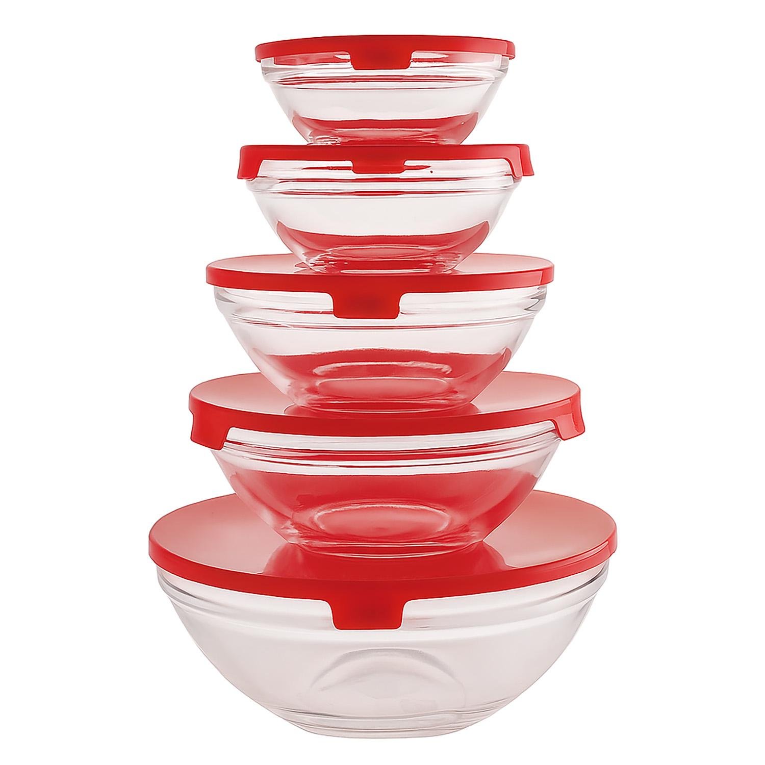 Набір контейнерів для їжі зі скла із кришками 5 шт. Червоний (87662)