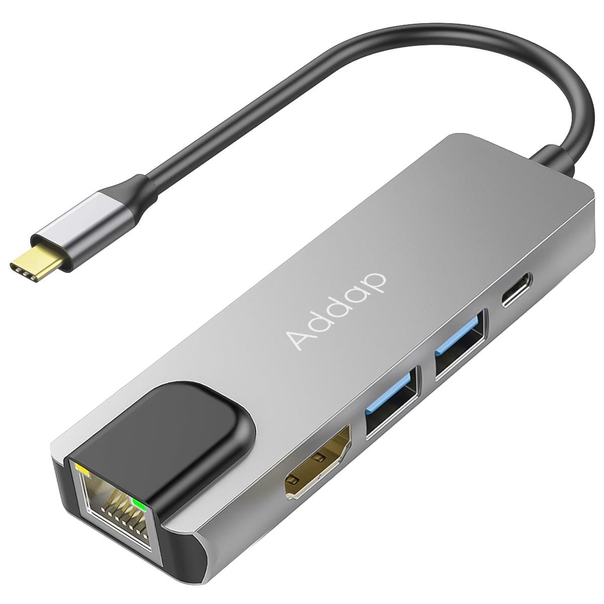 Разветвитель Usb Type-C хаб Addap MH-09s 5в1 2xUsb 3.0/Type-C/HDMI/Ethernet Gigabit
