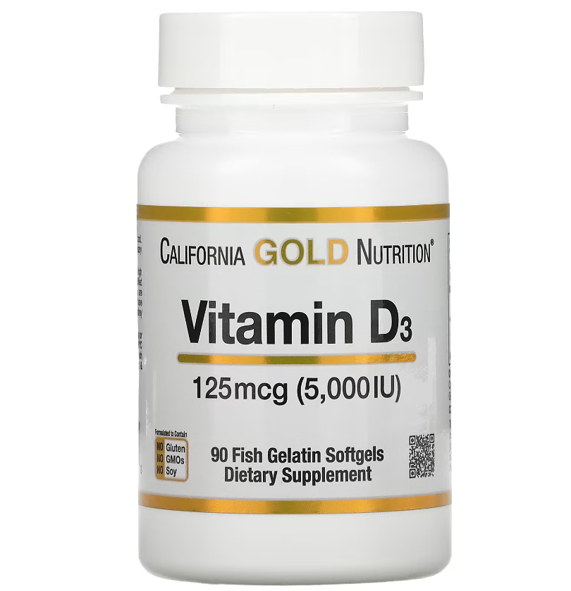 Витамин D3 California Gold Nutrition 125 мг 5000 МЕ из рыбьего желатина 90 капсул (CGN-01065)