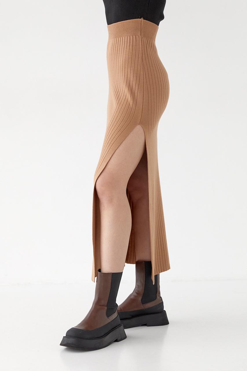 Юбка миди в рубчик M Коричневый (0199) - фото 5