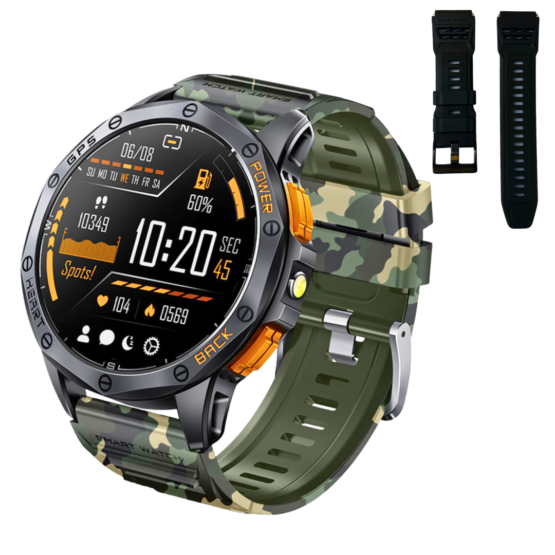 Смарт-часы мужской военный Modfit GPS стальной корпус с компасом/функцией звонка и ремешками 2 шт. Army Green (1077-GPSMax)