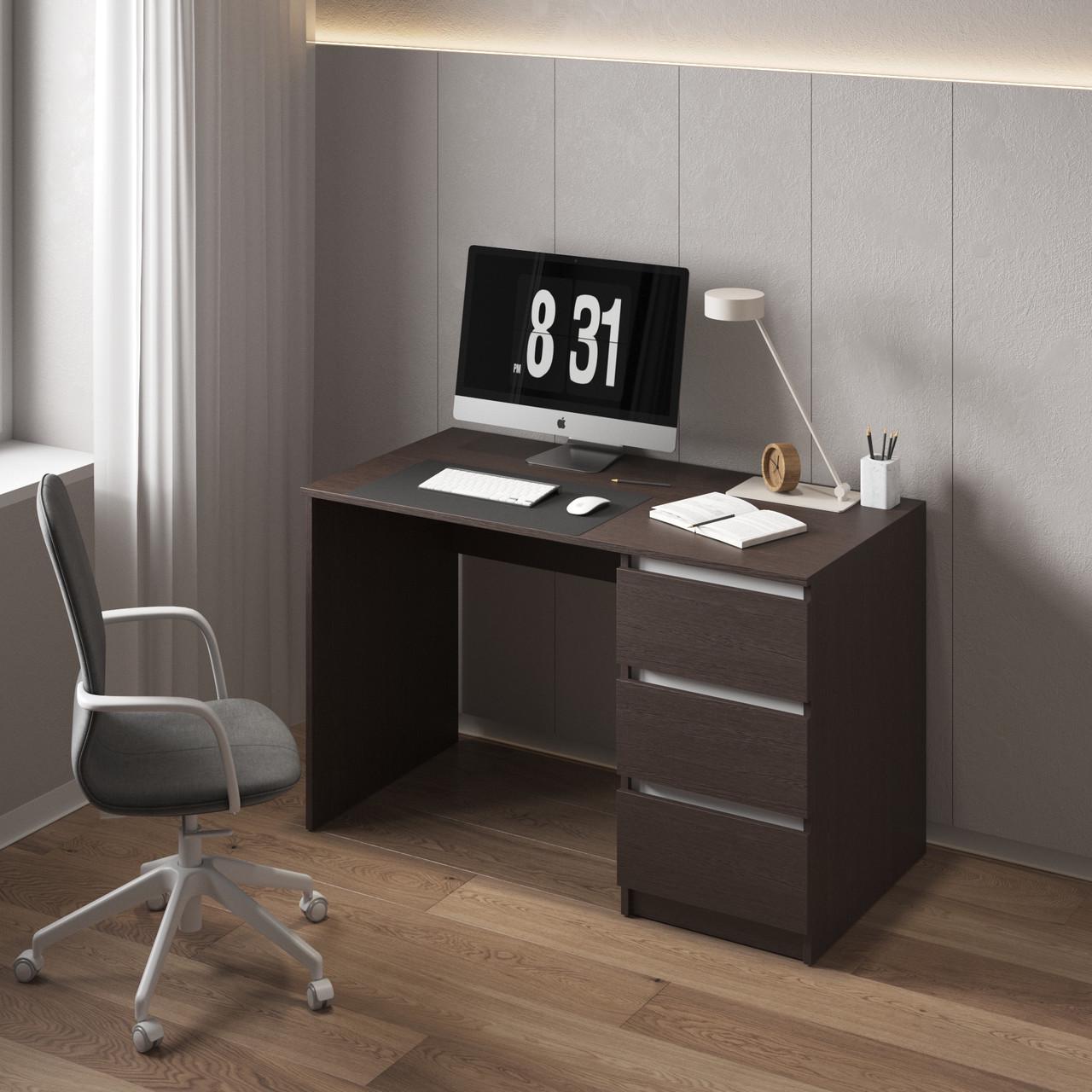 Стіл комп’ютерний з тумбою Вайс R-1 1200х600х755 мм Венге Темний/Білі планки (30469114) - фото 1 Стіл комп’ютерний з тумбою Вайс R-1 1200х600х755 мм Венге Темний/Білі планки (30469114) - фото 1