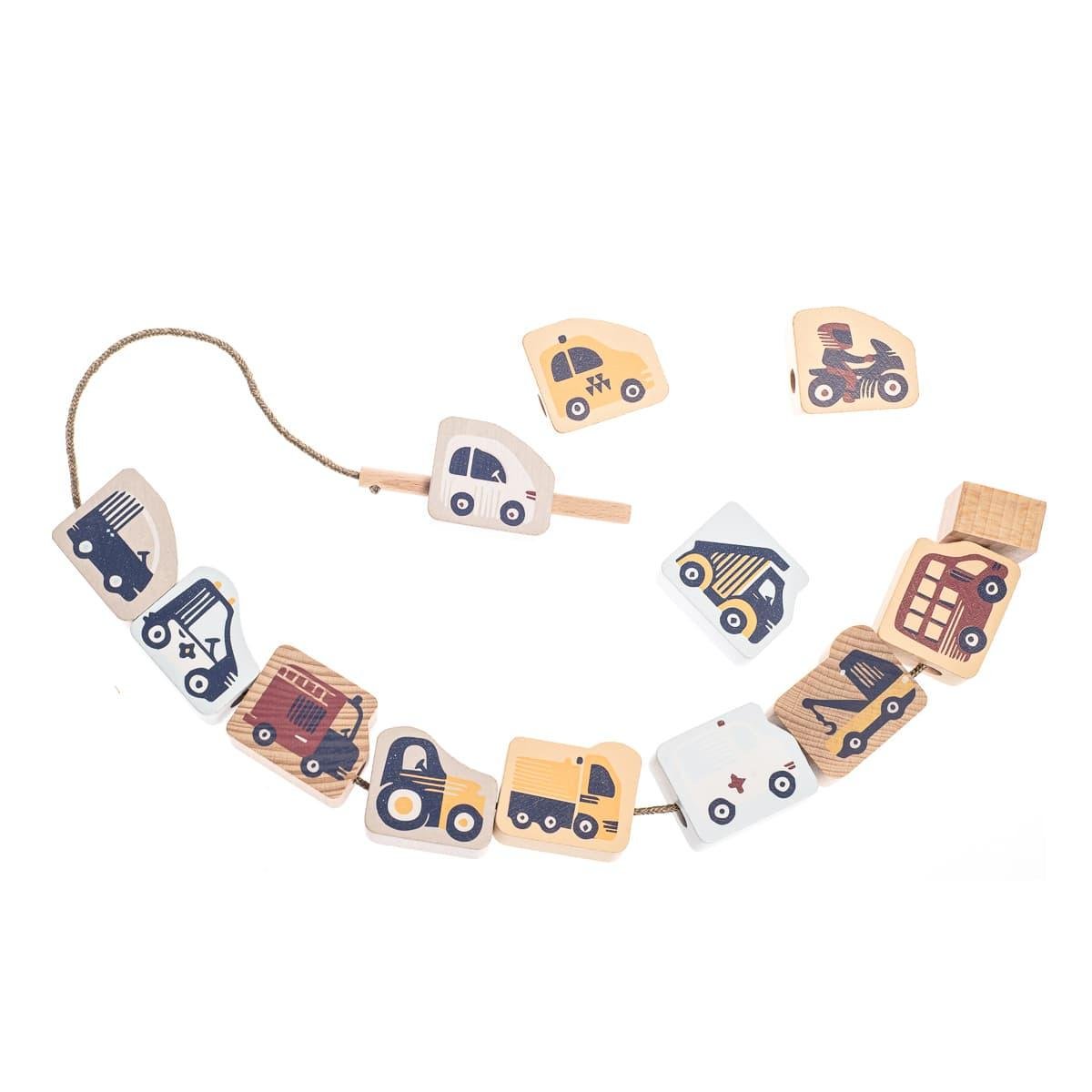 Игрушка-шнуровка для малышей Cubika Машинки из дерева (16006)