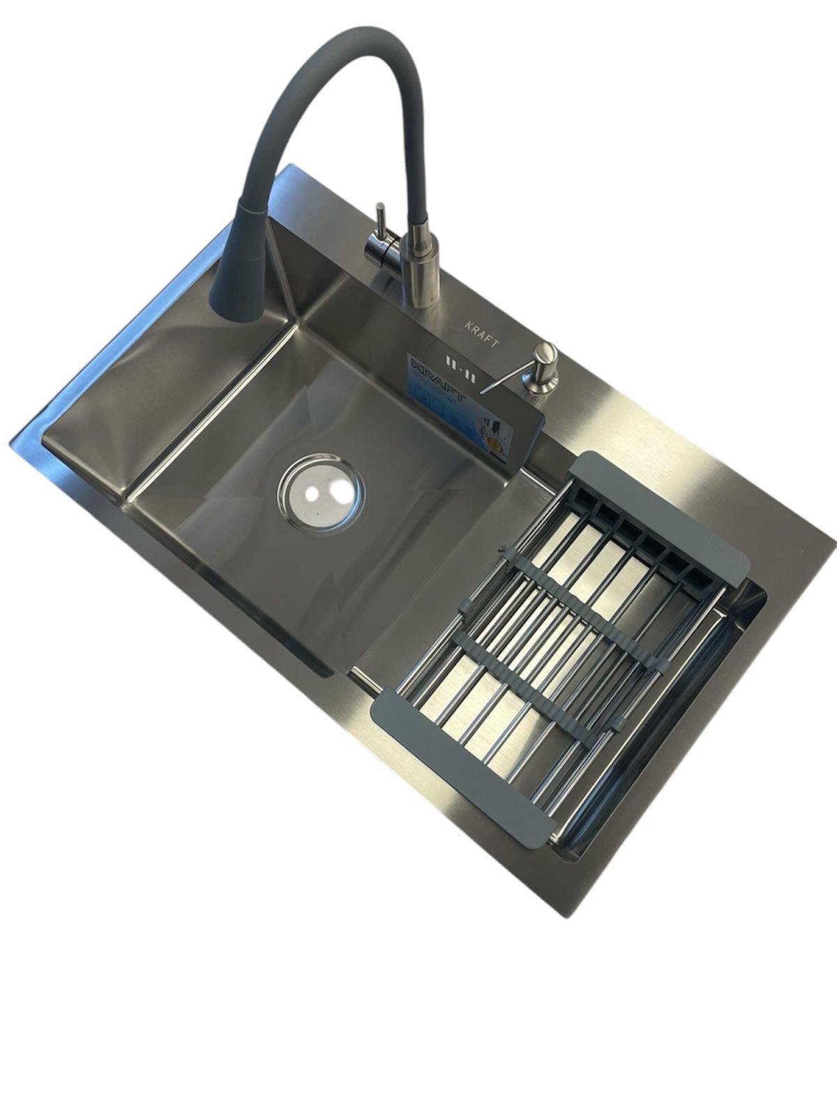 Мойка для кухни Kraft 7848 АL левая Серый/гибкий кран Venta VS473SG