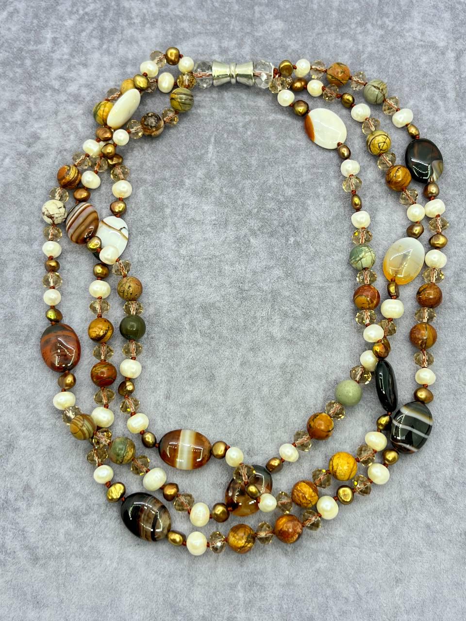 Бусы агат и жемчуг 46 см Разноцветный (10146)