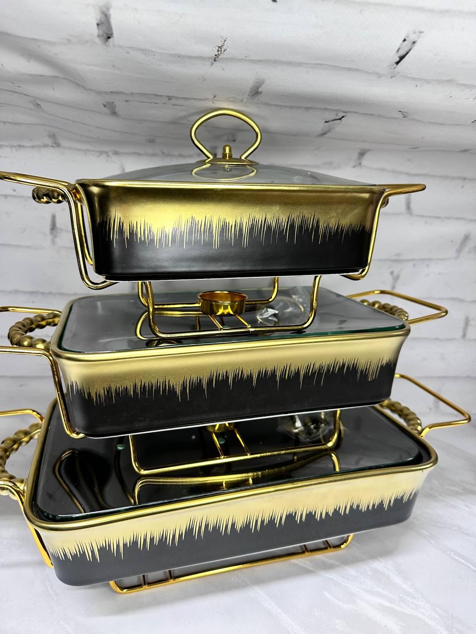 Мармиты iKitchen керамические прямоугольные с крышкой из жаростойкого стекла 3 шт. (HP001GA1106)