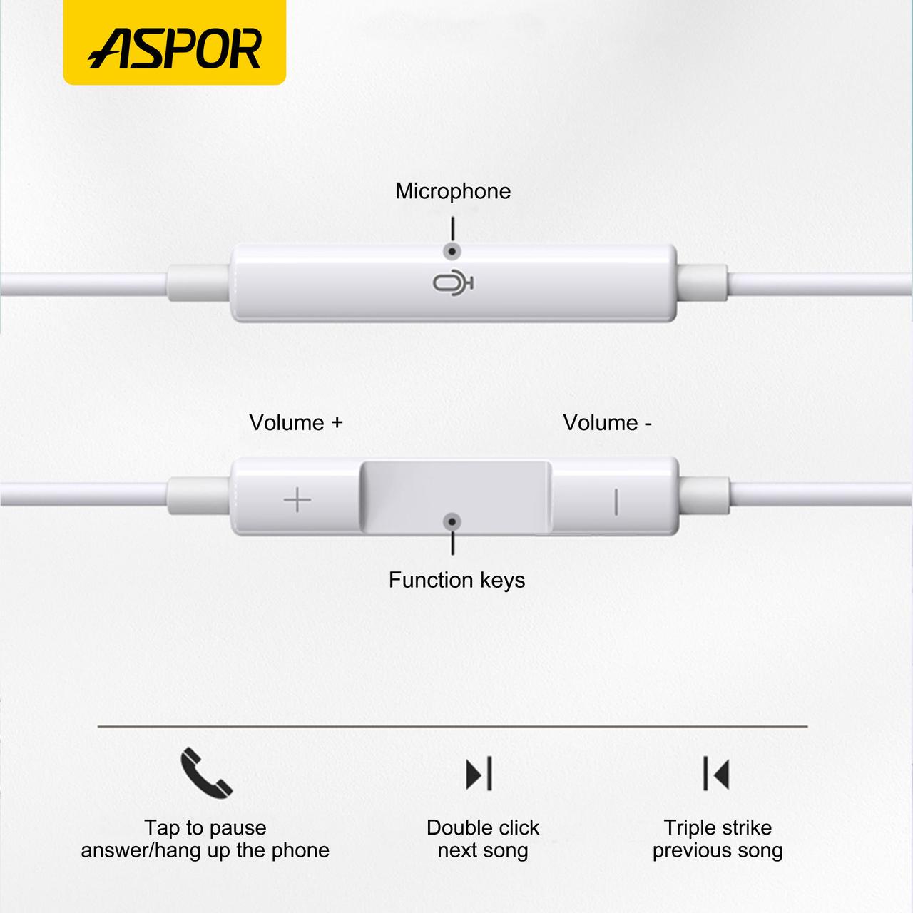Навушники з мікрофоном Aspor A235 EarPhone 3,5 мм (2100505677) - фото 5 Навушники з мікрофоном Aspor A235 EarPhone 3,5 мм (2100505677) - фото 5