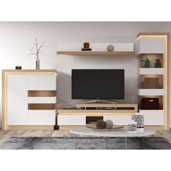 Стенка для гостиной Gerbor Ромео_P 3275х420х1980 мм Орех салев/Белый глянец