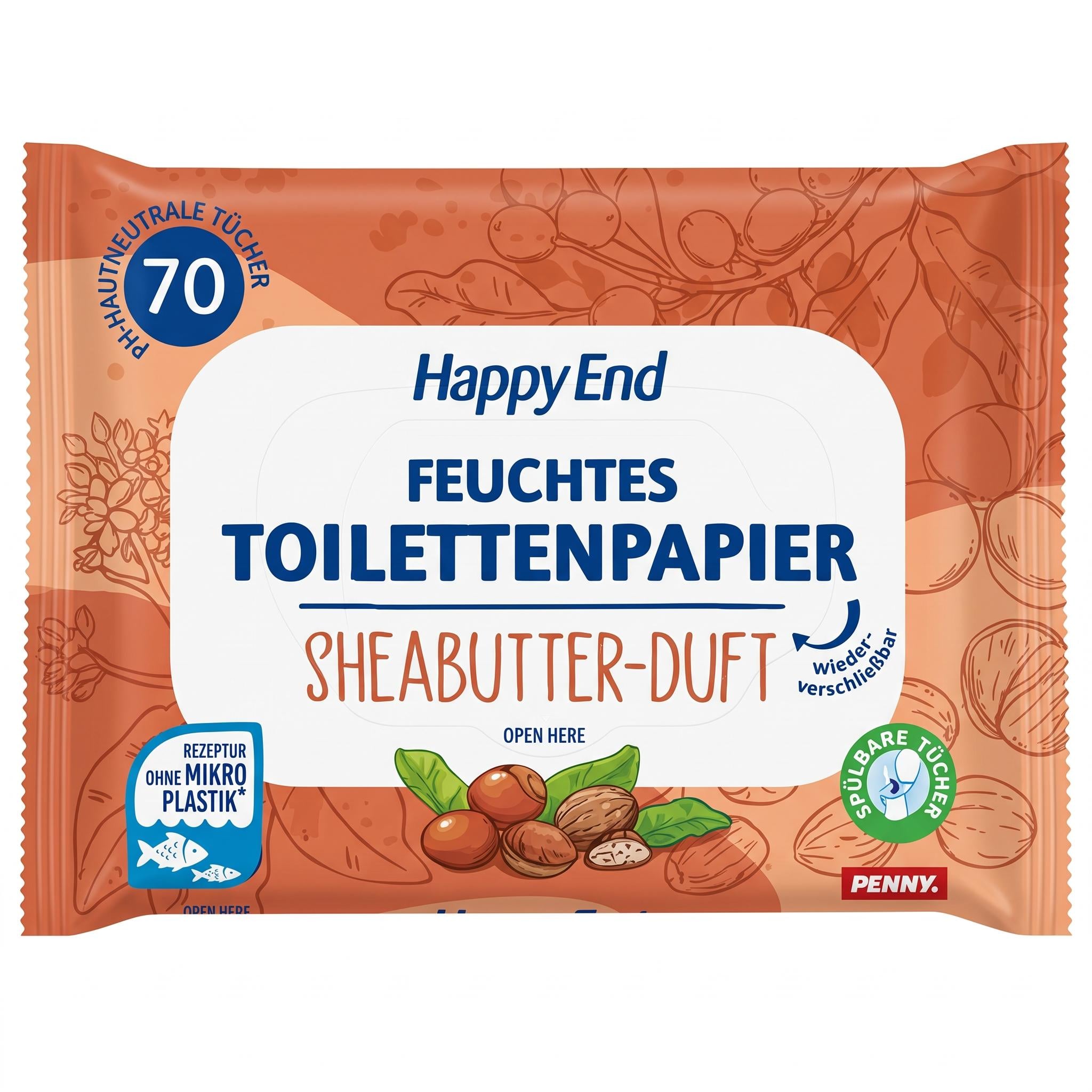 Влажная туалетная бумага-салфетки Happy End Sheabutter-Duft с ароматом масла ши 70 шт. (000007186)