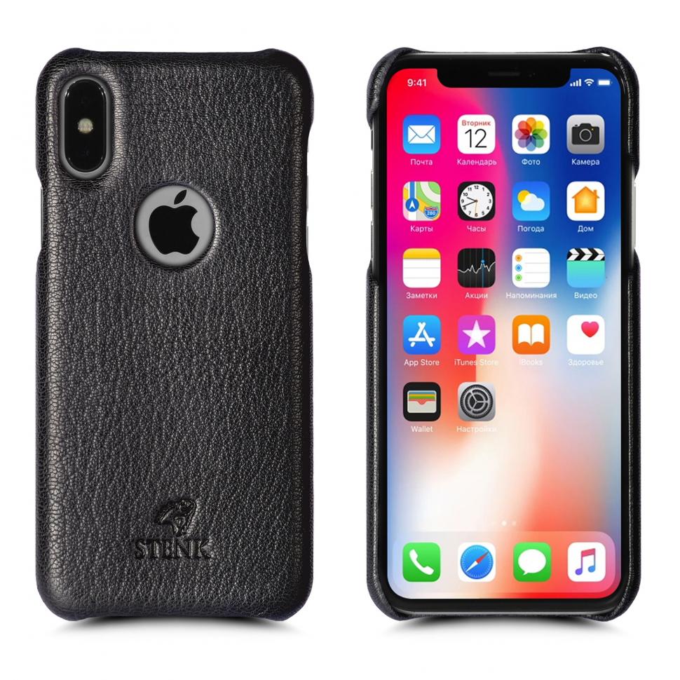 Накладка кожаная Stenk Cover для Apple iPhone X / Xs Черный (69216)