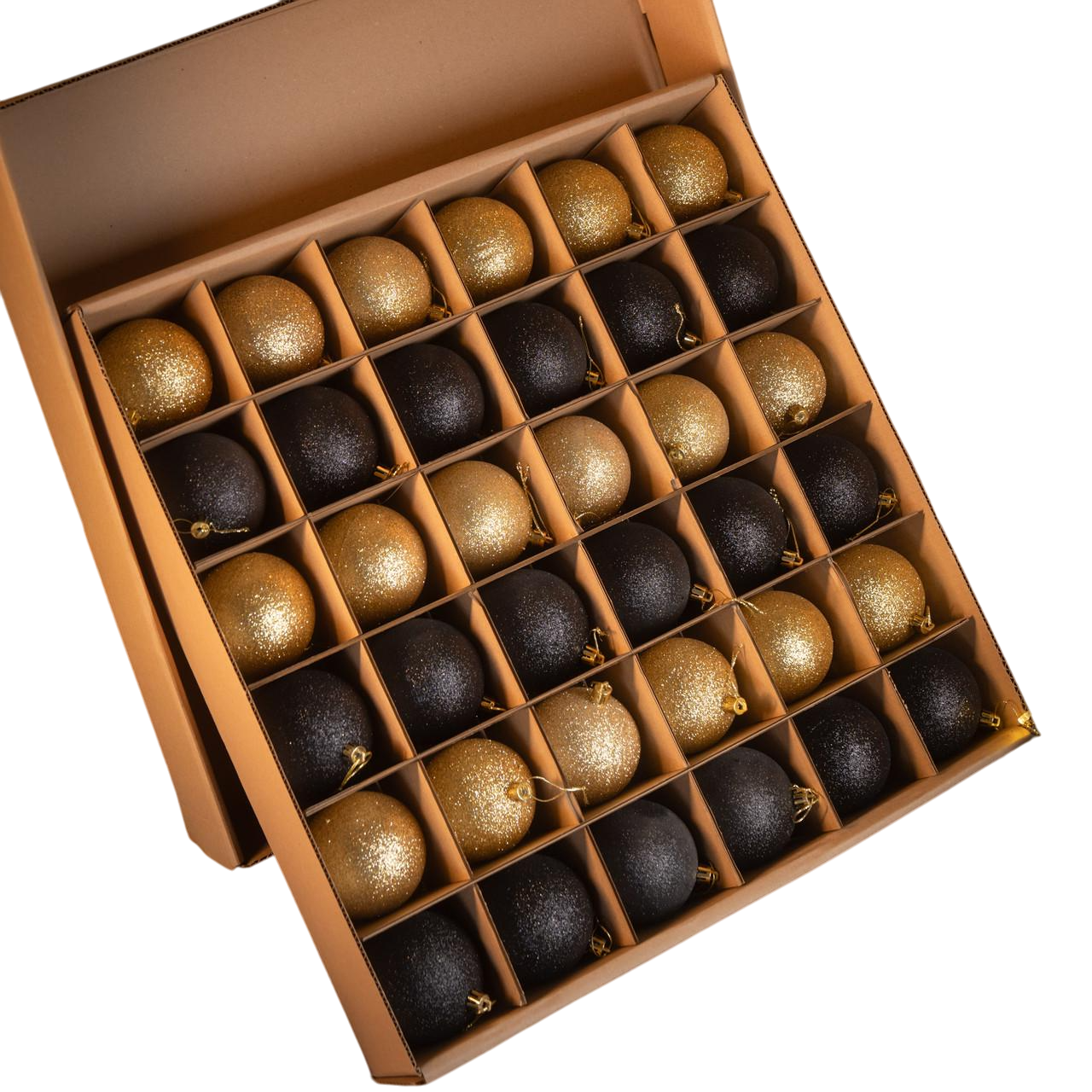 Набор новогодних шаров Блестящий микс для елки 36 шт. в подарочной коробке из пластика Золотисто-черный (147-41-Микс зол-черн.) Набор новогодних шаров Блестящий микс для елки 36 шт. в подарочной коробке из пластика Золотисто-черный (147-41-Микс зол-черн.)